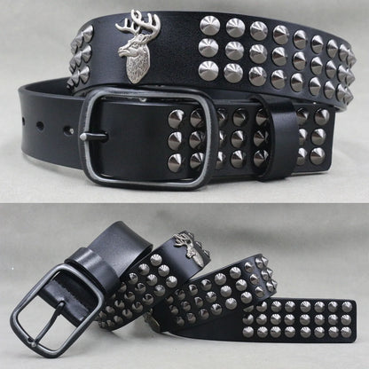 Designer Brand Belt Men Rivet Real Leather Pin Belt Male Black Rock Genuine Leather Cowhide Luxury Punk Belt Jeans