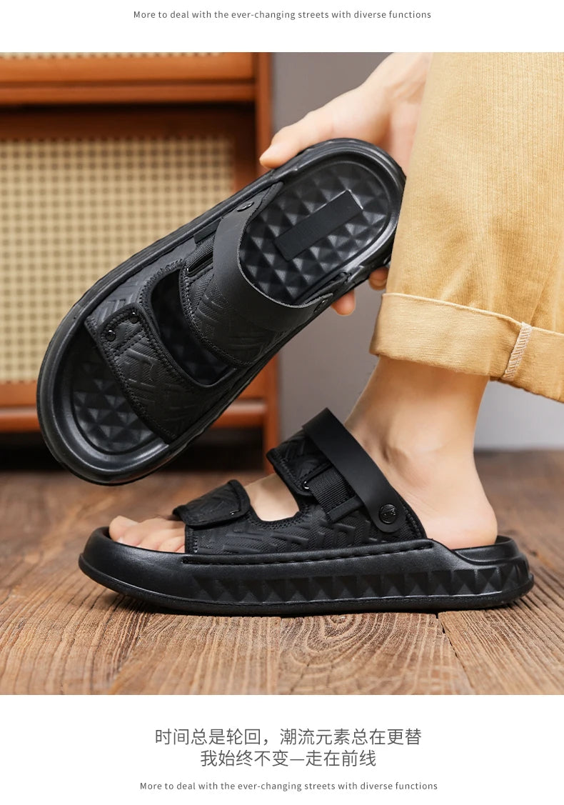 Men's casual slip on sandals summer soft-sole breathable lightweight outdoor walking shoes fashion sports Dual-purpose slippers