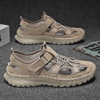 Men Outdoor Protective Toe Sandals Hollow Breathable Mesh Upper Quick Dry Lining Non Slip Walking Camping Driving Casual Shoes