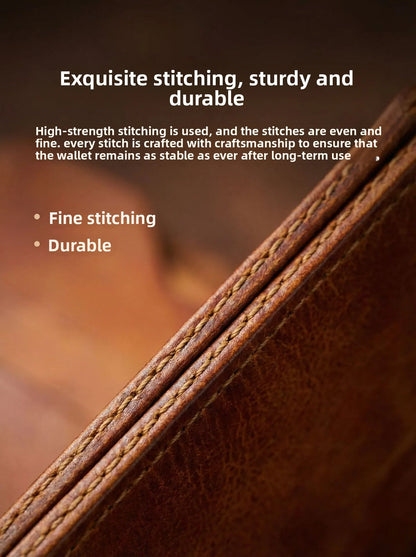 Vintage Genuine Leather Men Wallet High Quality Card Holder Large Capacity Durable Male Money Clips