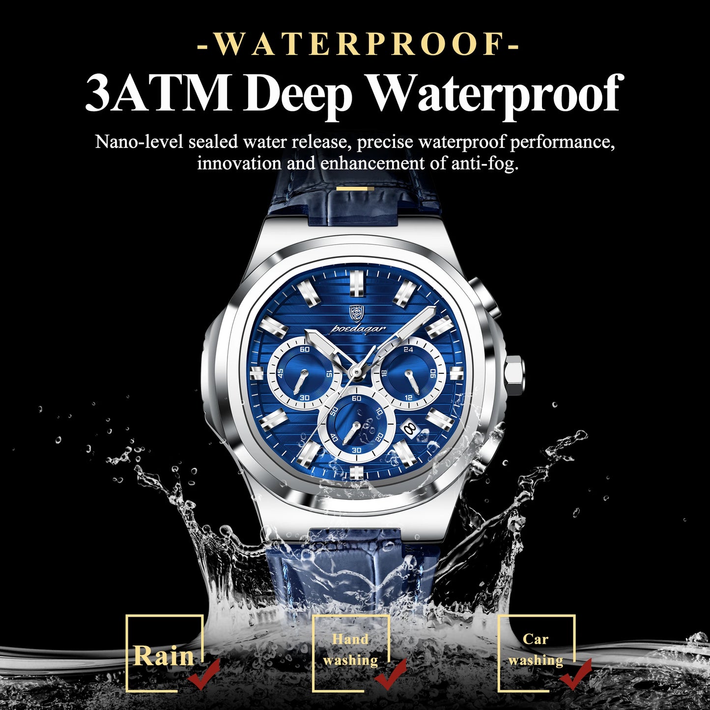 POEDAGAR Top Business Man Wristwatch Date Chronograph Waterproof Luminous Luxury Men Watch Leather Quartz Men's Watches Male+Box