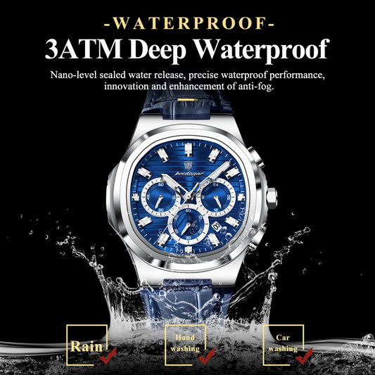 POEDAGAR Top Business Man Wristwatch Date Chronograph Waterproof Luminous Luxury Men Watch Leather Quartz Men's Watches Male+Box