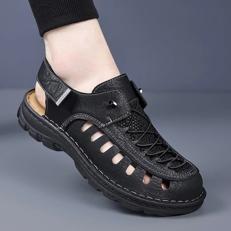 New Summer Men's Leather Sandals Casual Outdoor Beach Shoes Comfortable Male Hollow Out Footwear Leisure Walk Sandaly Sandalias