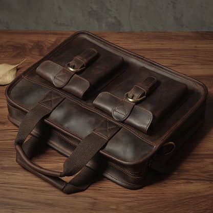 NUKA Retro Natural Cowhide Handbag Men's Real Leather Executive Briefcase Luxury Business Shoulder Bag Daily File Messenger Bags