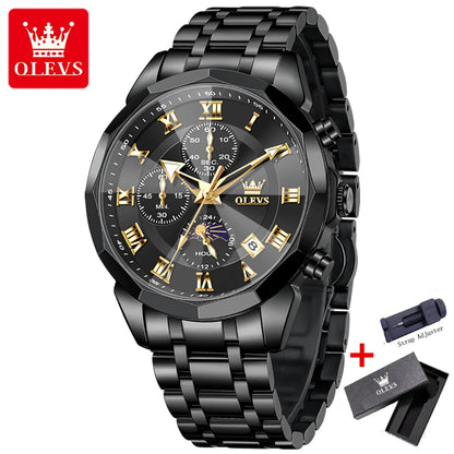 OLEVS 3675 Luxury Calendar Stainless Steel Quartz Mens Wristwatches Chronograph Waterproof Watch for Men Luminous Reloj Hombre