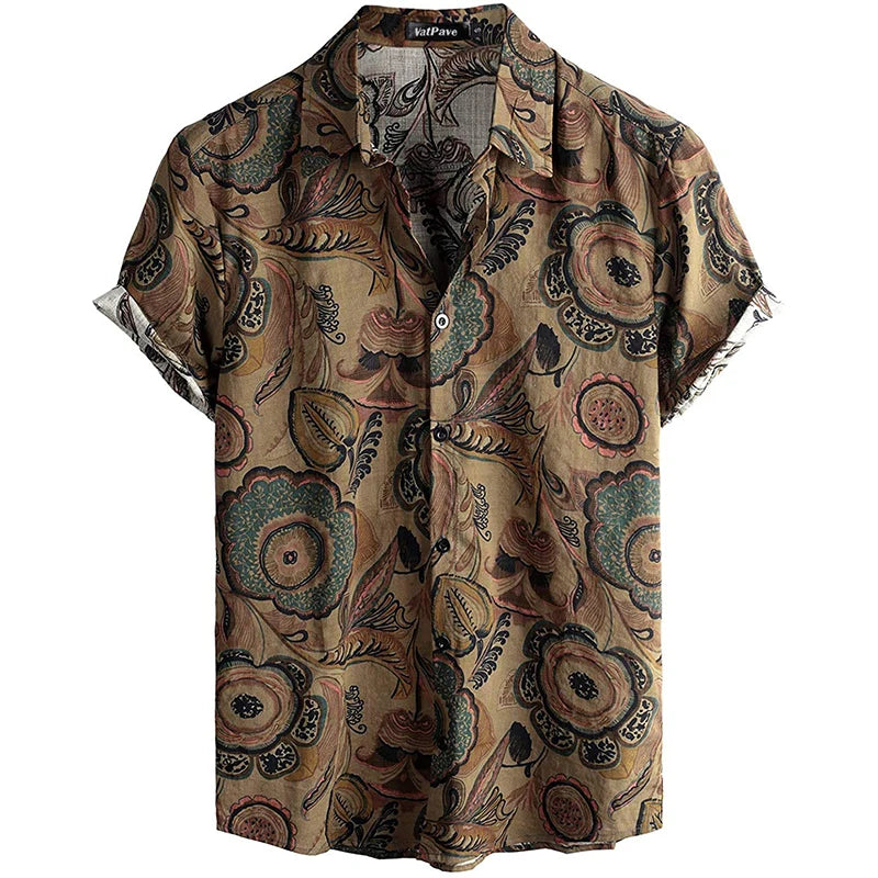 Summer Men's Casual Hawaiian Floral 3D Full-Print Button Shirt Short Sleeve - Tropical Beach Men's Quick-Drying Breathable Top