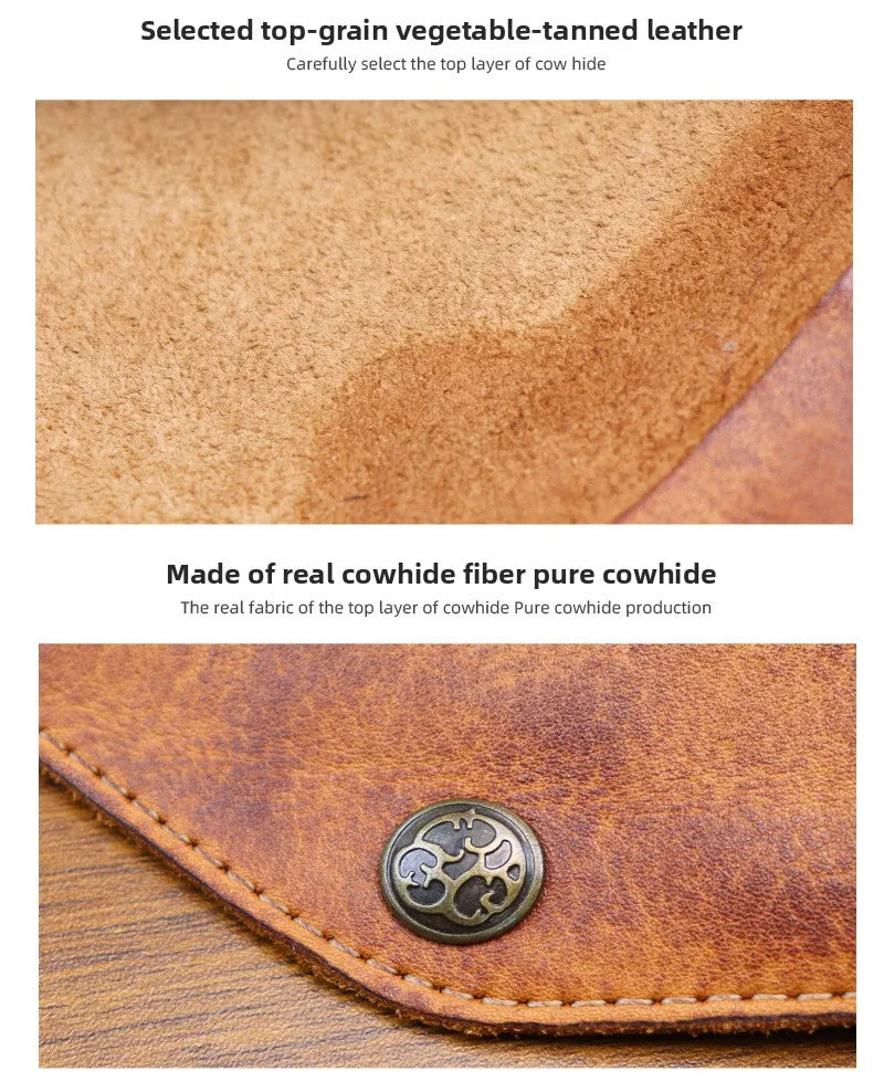 Genuine Leather Retro Men Handmade Wallet Handbag High Quality Phone Pocket Simple Card Bag Big Capacity Male Purses