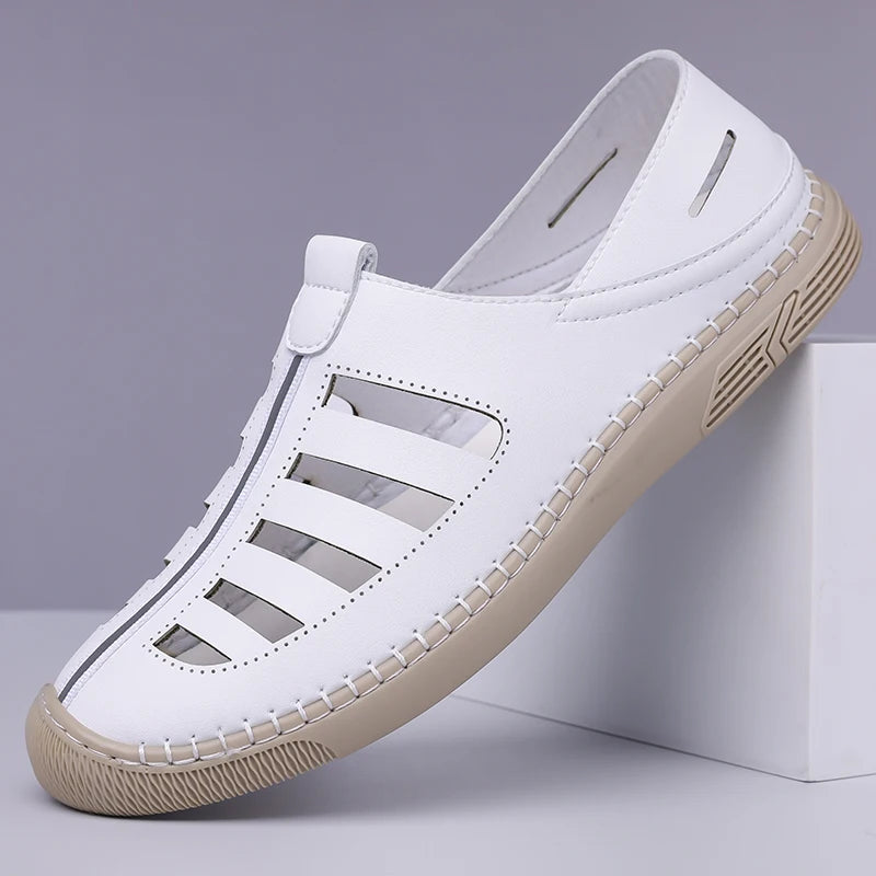 New Summer Genuine Leather Roman Men's Sandals Business Casual Shoes Outdoor Beach Wading Slippers Men's Shoes Big Size 38-48
