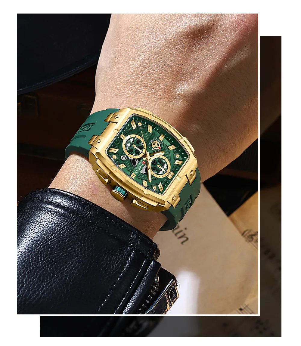 CURREN Luxury Vintage Watch for Men Sports Chronograph Quartz Wristwatches with Silicone Strap,Date,Luminous