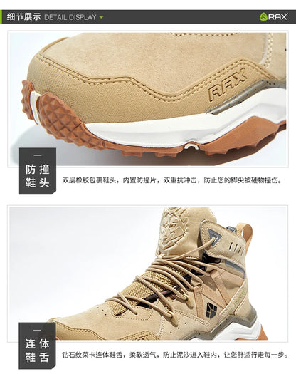 RAX Men Hiking Shoes Mid-top Waterproof Outdoor Sneaker Men Leather Trekking Boots Trail Camping Climbing Hunting Sneakers Women