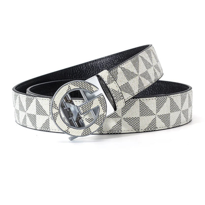 Men's Luxury Automatic Buckle Belt Classic Triangle Pattern PU Leather Business Casual Waistband for Jeans