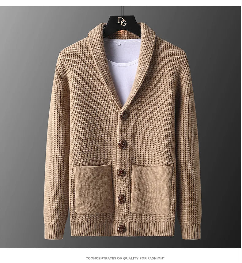 Men's Casual Knitted Open Cardigan Pockets Sweater Loose Korean Style V-Neck Autumn Fashion Light Maturity Spring Fall Outerwear