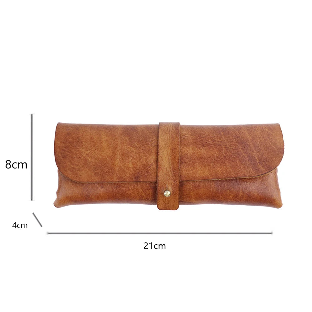 Genuine Leather Men Pencil Bag Handmade Wallet Large Capacity Retro Glasses Storage Bag Stationery Pencil Case Unisex Purses