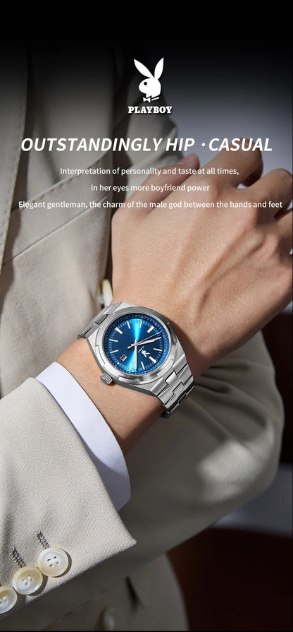 PLAYBOY 3112 Brand original authentic stainless steel strap luminous function calendar display men's quartz watch