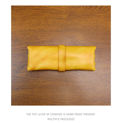 Genuine Leather Men Pencil Bag Handmade Wallet Large Capacity Retro Glasses Storage Bag Stationery Pencil Case Unisex Purses