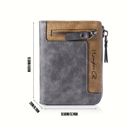 Men's Retro Short Wallet Multifunctional Fashion Zipper PU Leather Coin Purse High Quality Credit Card Holder Ideal Gift For Men