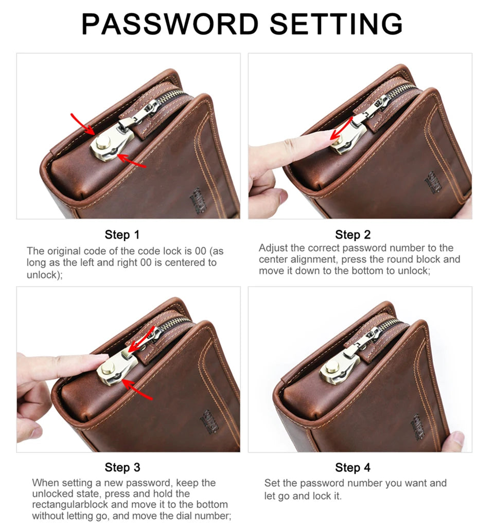 CONTACT'S Genuine Leather Handbag Men Vintage Small Cluth Bag 6 Card Holder iPad Mini Metal Lock Travel Business Pouch Bag