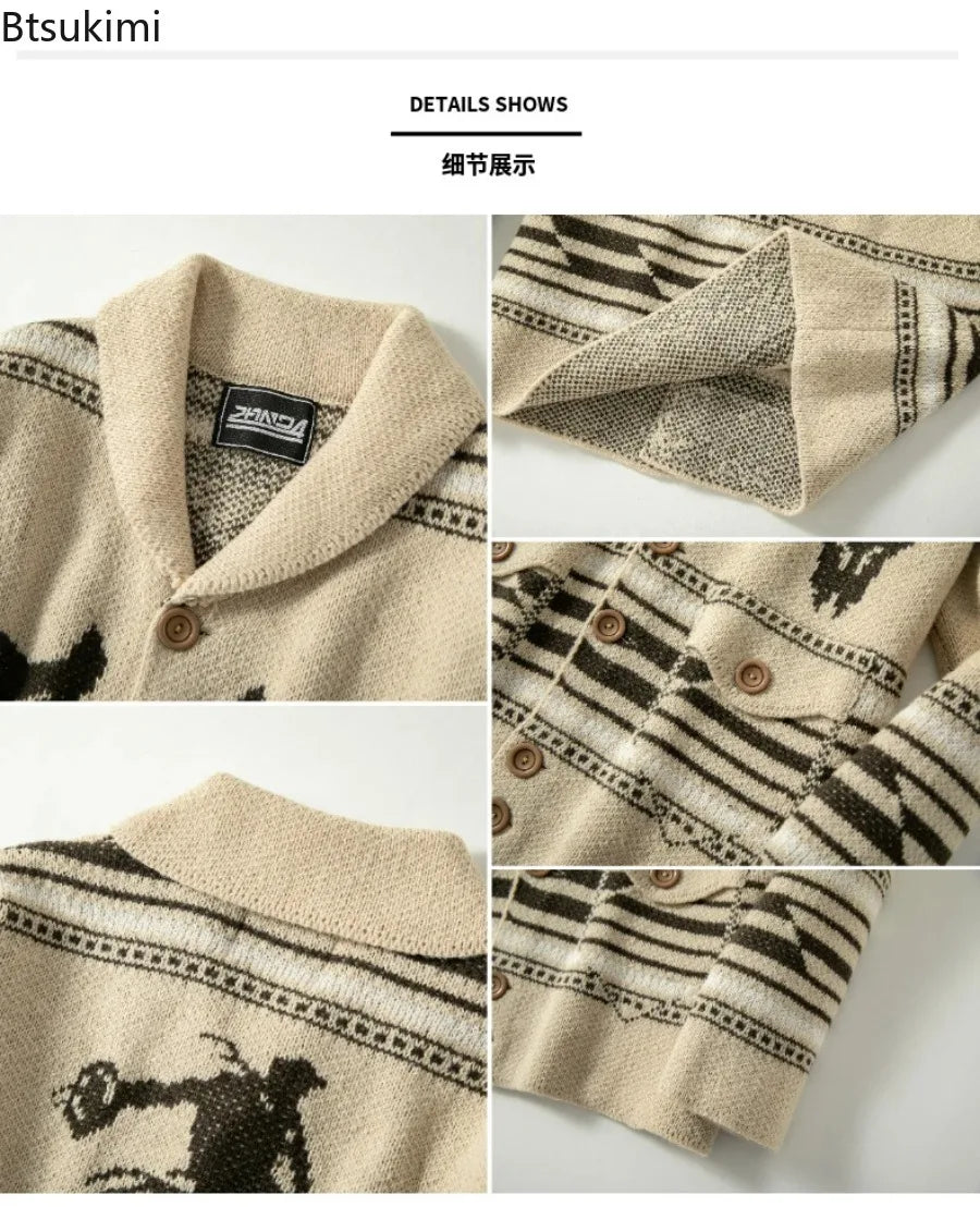 2026 Autumn Winter Men's Christmas Sweater Coat Thick Warm Sweater Cardigan Jumpers Zipper Coat with Pocket Men Knitted Sweater