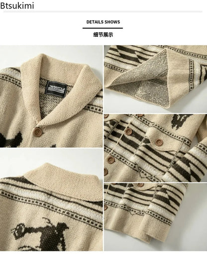2026 Autumn Winter Men's Christmas Sweater Coat Thick Warm Sweater Cardigan Jumpers Zipper Coat with Pocket Men Knitted Sweater