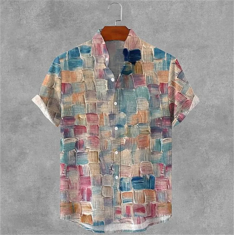 New Men's Samurai Hawaiian Shirt 3D Wave Print Casual Short Sleeve Top Loose Costume Fashion Vintage Shirt