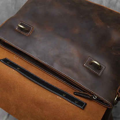 Retro Crazy Horse Leather Commuter Handbag Top Layer Cowhide Old Postman Bag British Style Leather Diagonal Shoulder Bag Male