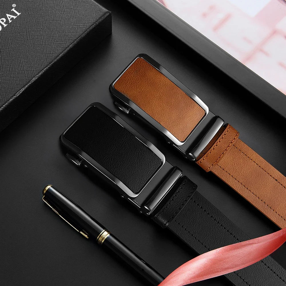Men's Fashionable Leather Belt Men's High-quality Leather Belt Business Automatic Buckle Ratchet Belt Randomly Adjustable