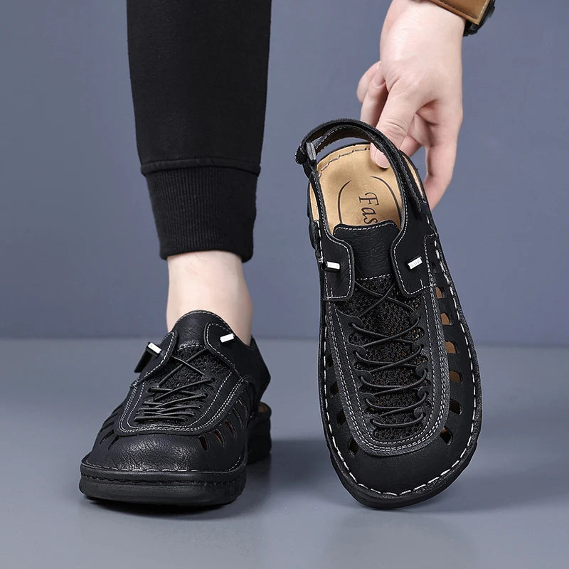 New Summer Men's Leather Sandals Casual Outdoor Beach Shoes Comfortable Male Hollow Out Footwear Leisure Walk Sandaly Sandalias