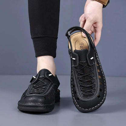 New Summer Men's Leather Sandals Casual Outdoor Beach Shoes Comfortable Male Hollow Out Footwear Leisure Walk Sandaly Sandalias