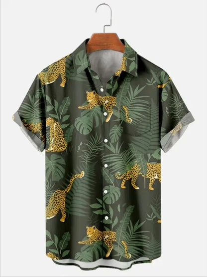 Hawaiian Men's Print Short  Sleeve Shirt Beach Coconut Tree Fashion Lapel Top 2025 New for Men Floral Clothes