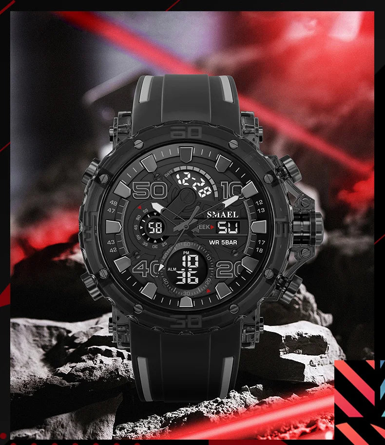 SMAEL 8136 50M Waterproof Military Watch for Men - LED Backlight Alarm Chronograph Stopwatch Shockproof Outdoor
