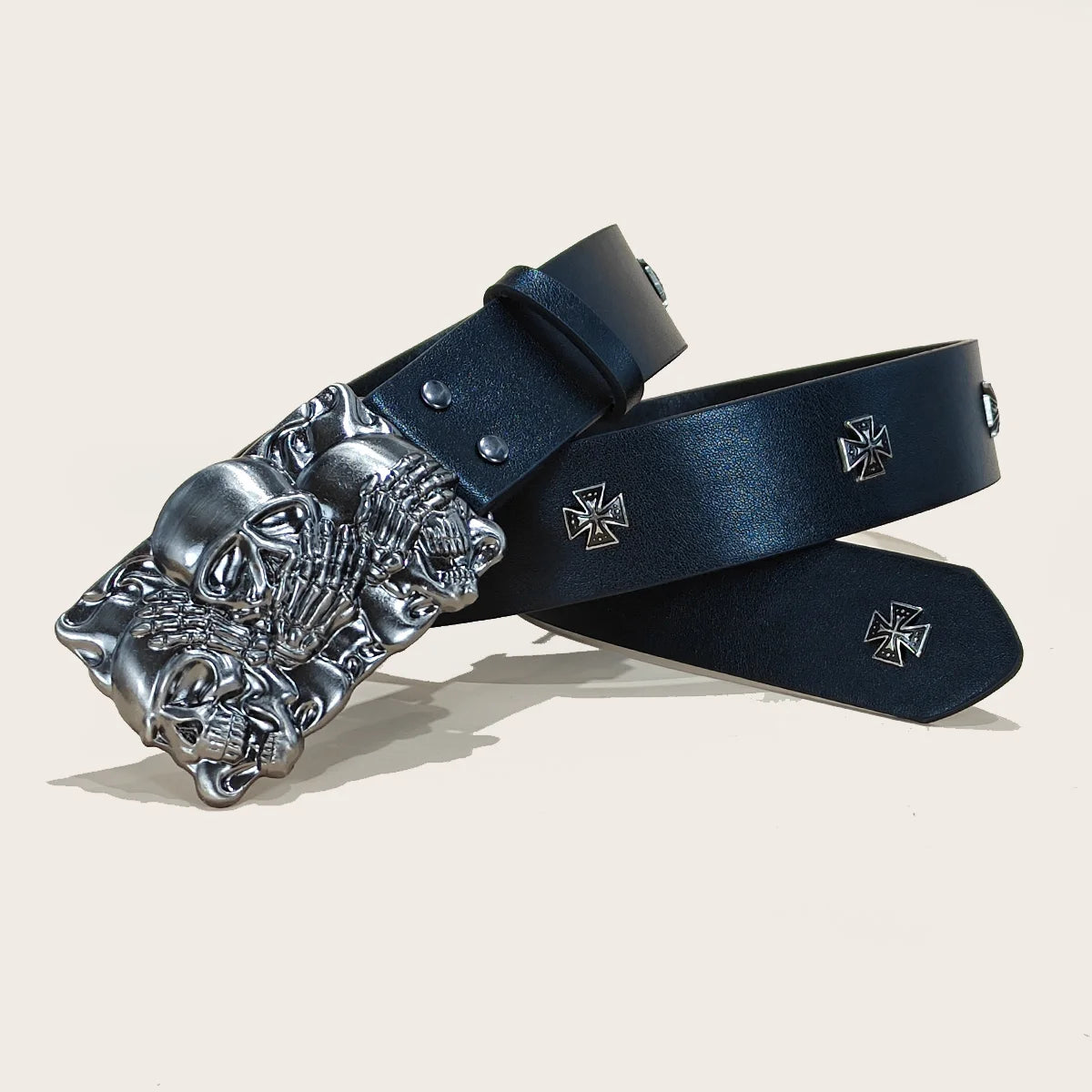 Black Punk Style PU Leather Belt Unisex Gothic Fashion Accessory Cross rivet decoration Y2K rock hip-hop style Jeans Belt Gift