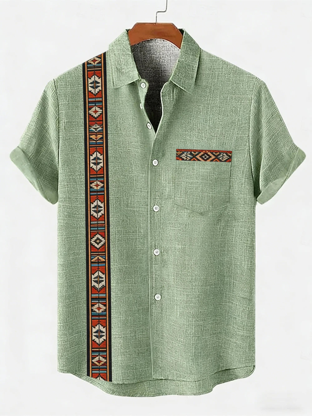 2026 Daily Men's Casual Short Sleeved Shirt with Natural Ethnic Pattern Printed Shirt Hawaii Beach Vacation Clothing