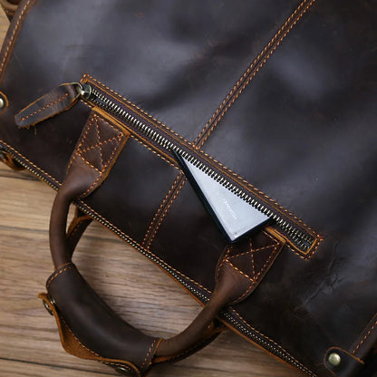 NZPJ Vintage Genuine Leather Men's Briefcase Crazy Horse  Handbag Natural Cowhide Travel Bag Casual Shoulder Crossbody Bag