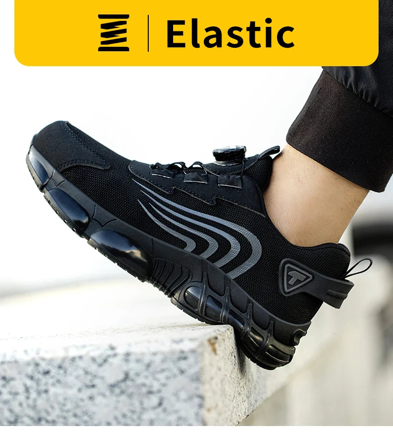 Rotary Button New Safety Shoes Men's Anti-Smash Anti-Puncture Work Shoes Fashion Men's Sneakers Safety Boots