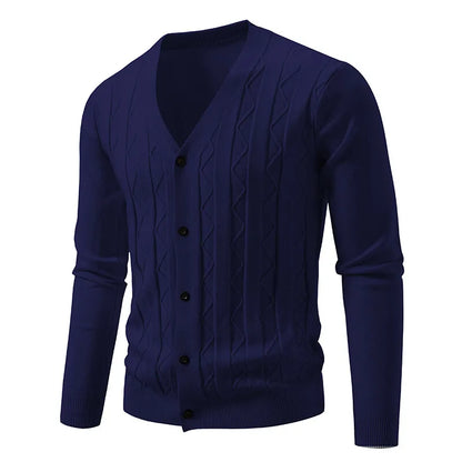 2026 New Knit Cardigan Men Korean Style Fashion Smart Casual V-Neck Knitted Sweatercoat Mens Solid Color Slim Sweater Outerwear