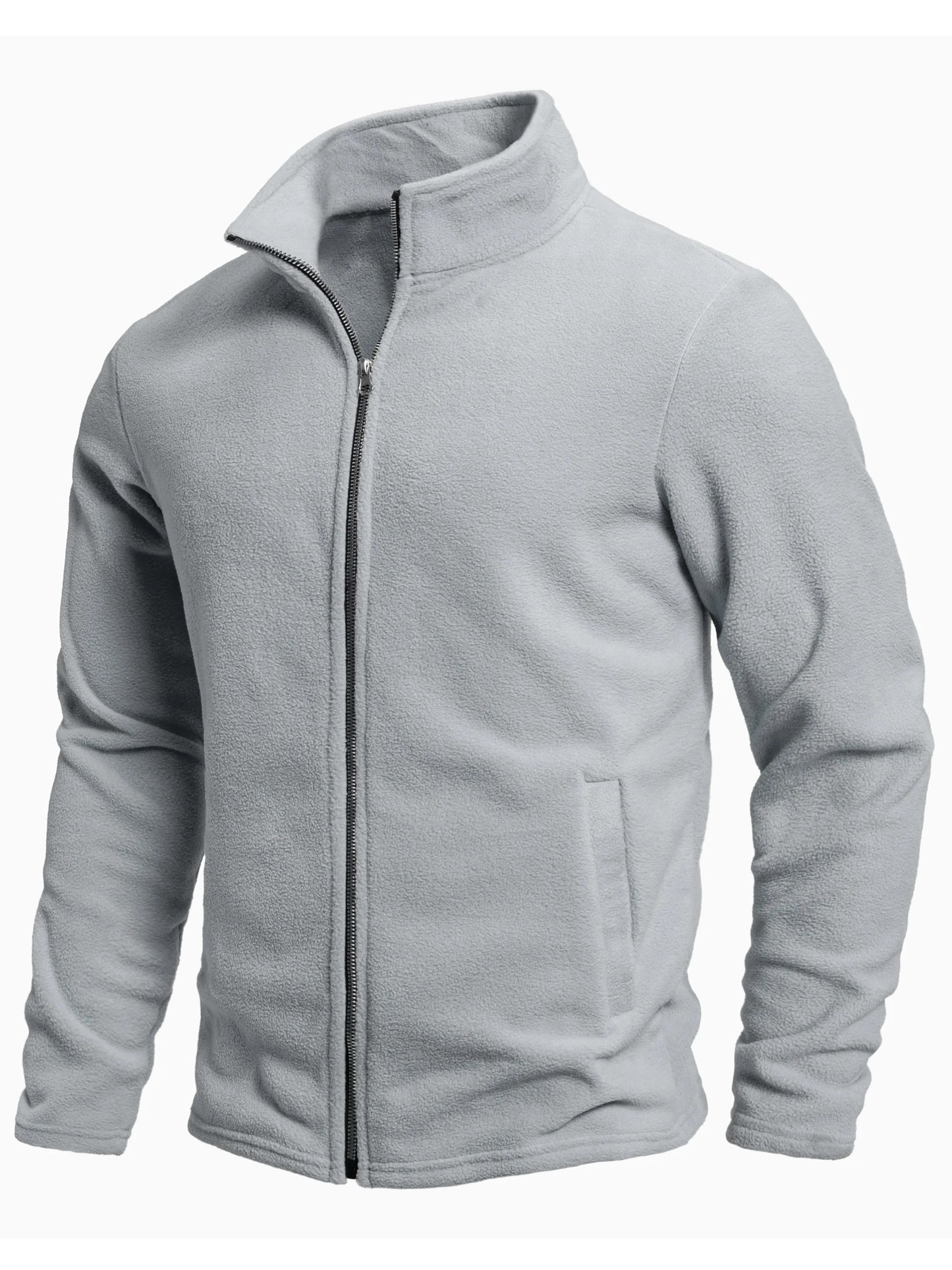 Men's Spring and Autumn Solid Color Fleece Warm Top, Comfortable Zippered Cardigan for Men's Outdoor Leisure