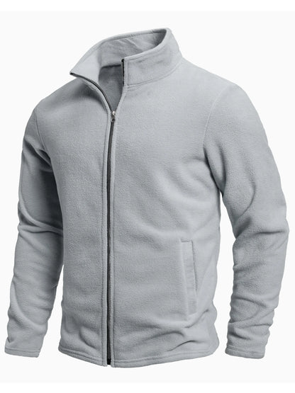 Men's Spring and Autumn Solid Color Fleece Warm Top, Comfortable Zippered Cardigan for Men's Outdoor Leisure