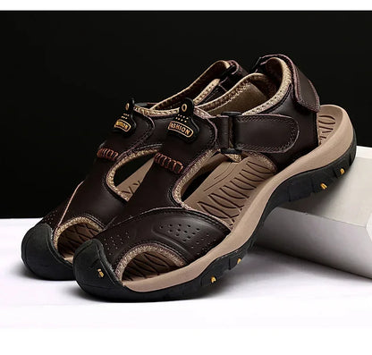 2026 New Men's Sandals Handmade Thick Bottom Rubber Breathable Casual Slip-On Beach Shoes Leather Upgraded Version