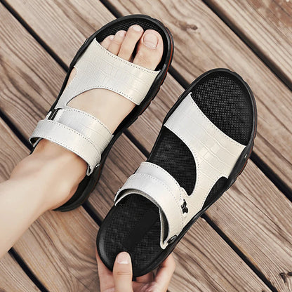 Simple Mens Sandals Casual Leather Solid Color Summer Outdoor Shoe Comfy Casual Open Toe Sandals Soft Beach Flat Designer Sandal