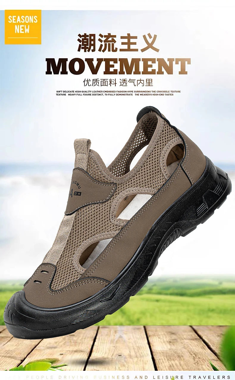 2025 Summer Men's Sandals New Hollow Breathable Beach Shoes Ultra Light Anti Slip Summer Casual Shoes Walking Shoes
