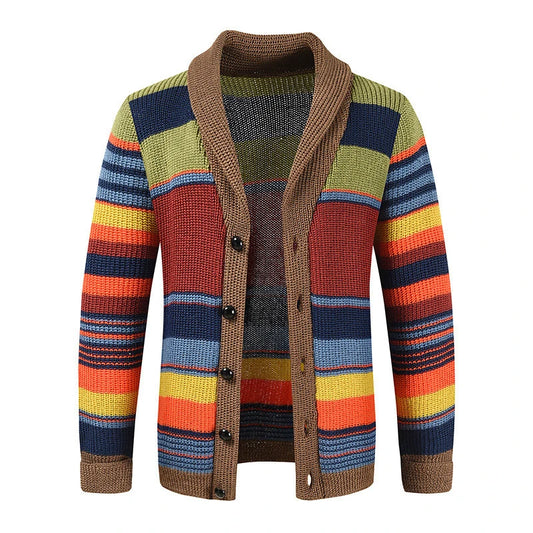 Winter Men's Rainbow Sweaters Cardigan Fashion Man Warm Knitted Sweaters Coats Man Lapel Windbreaker Knitted Jackets Clothing
