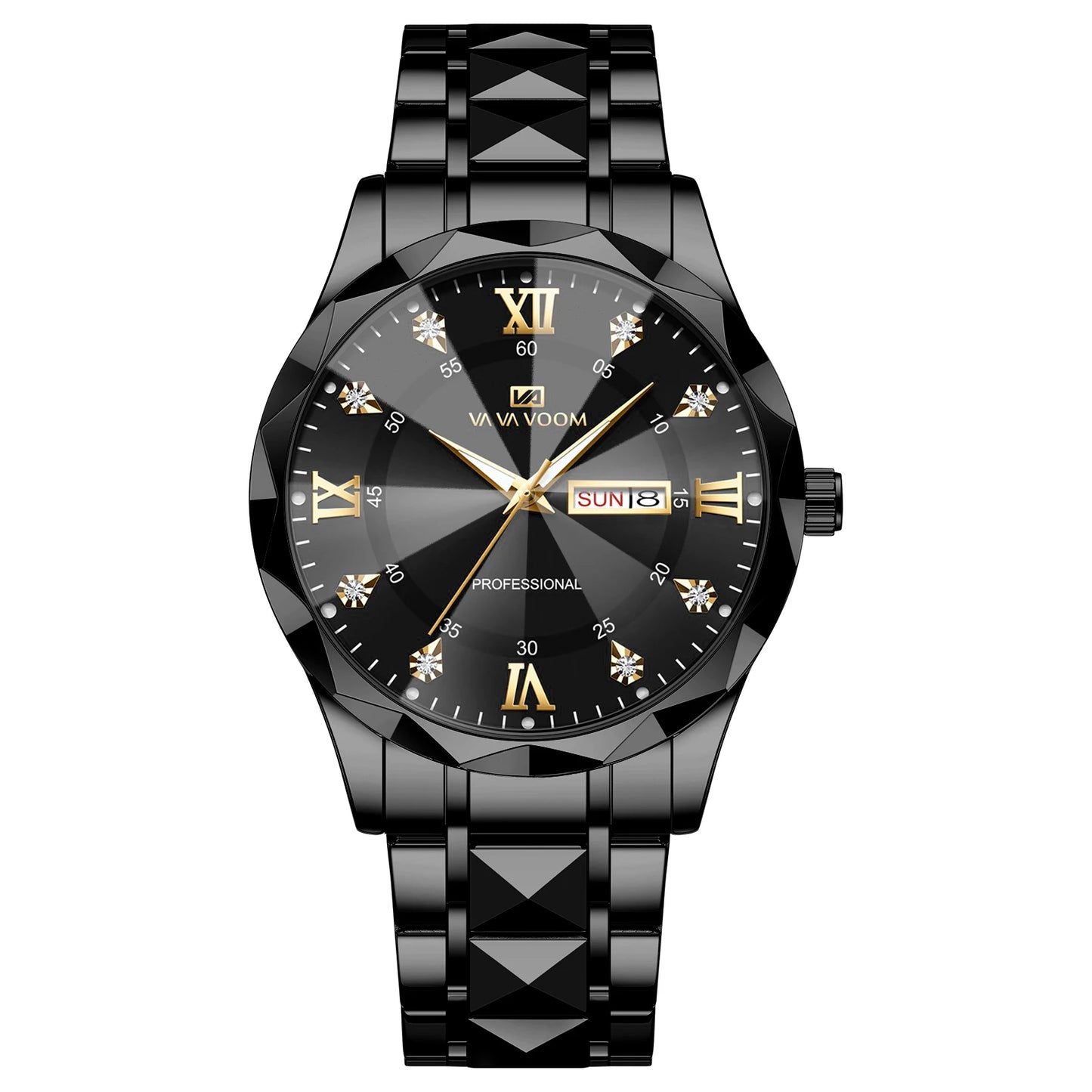 VA VA VOOM Hot Selling Original Blue Gold Creative Design Classic Hot selling Quartz Watch Men Fashion High Quality Rhombus Design Fashion Business Japanese Movement Gold Stainless Steel Fashion Clock Sports Watch for Men Gif