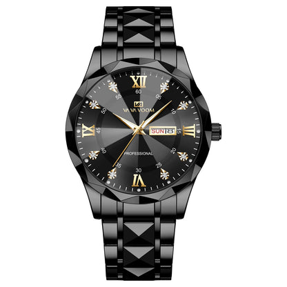 VA VA VOOM Hot Selling Original Blue Gold Creative Design Classic Hot selling Quartz Watch Men Fashion High Quality Rhombus Design Fashion Business Japanese Movement Gold Stainless Steel Fashion Clock Sports Watch for Men Gif