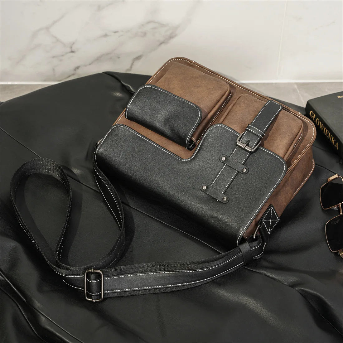 Vintage Men's Crossbody Bags Fashion Brand Design Shoulder Messenger Bag Men Falp Pockets Crossbody Bag Leather Square Satchels