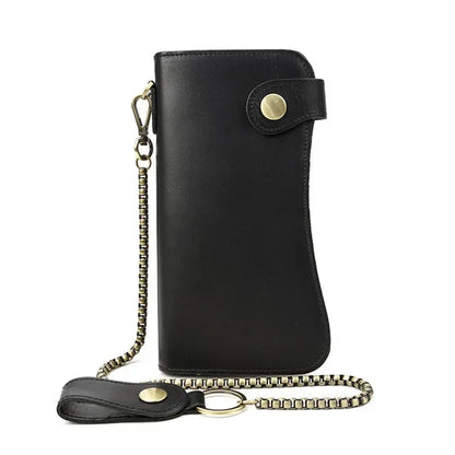 Men's Genuine Leather Wallet Chain Snap Bifold Purse Crazy Horse Leather Card Case Phone Card Holder Clutch Dragon Wallet