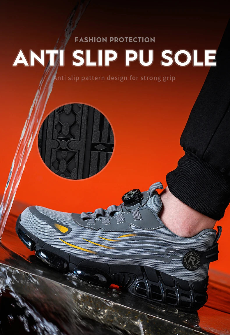Indestructible Steel Toe Work Shoes for Men Women Rotating Button Safety Shoes Lightweight Construction Work Safety Shoes