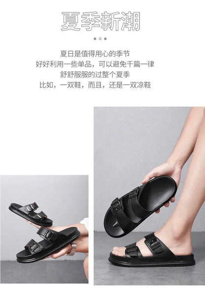 Summer Men's Slippers High Quality Cow Leather Sandals Outdoor Non Slip Platform Sandals Comfort Casual Slippers for Men Slides