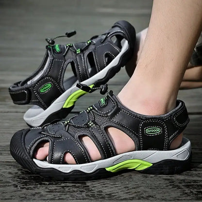 Men's Summer Outdoor Hiking Non-Slip Soft Bottom Sandals, Toe Protection, Middle-Aged Sports Beach Shoes