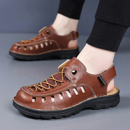New Summer Men's Leather Sandals Casual Outdoor Beach Shoes Comfortable Male Hollow Out Footwear Leisure Walk Sandaly Sandalias