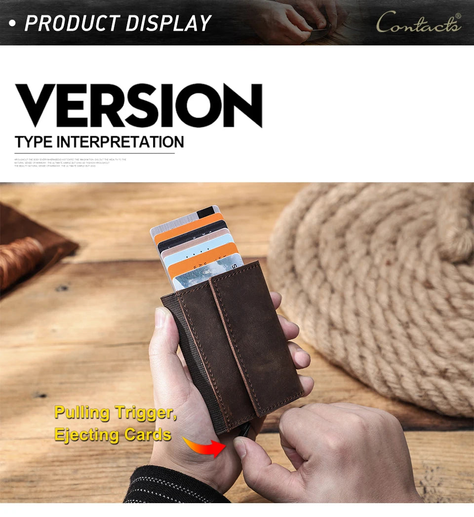 Genuine Leather RFID Card Wallets for Men Aluminium Box Travel Card Case Card Holders Money Clips Slim Casual Business Wallets